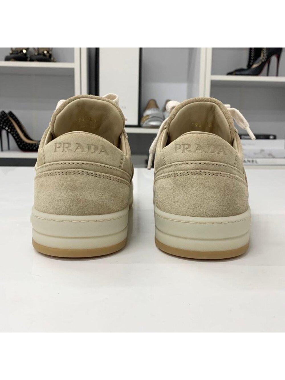 Prada Downtown Logo Delave Suede Sneakers Beige - Picture 5 of 10